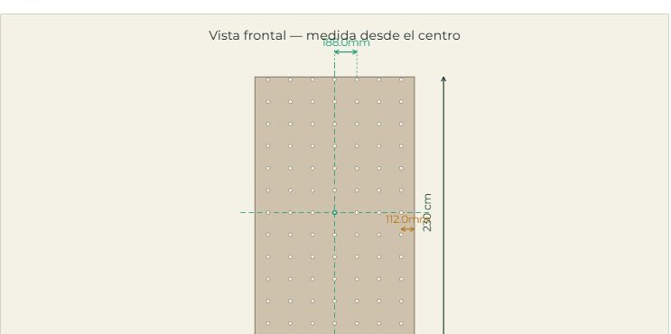 Cara frontal acotada de un panel perforado